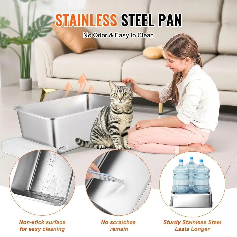 8 in Deep Cat Litter Box Odor-Free Litter Box with Filtering Foot Board