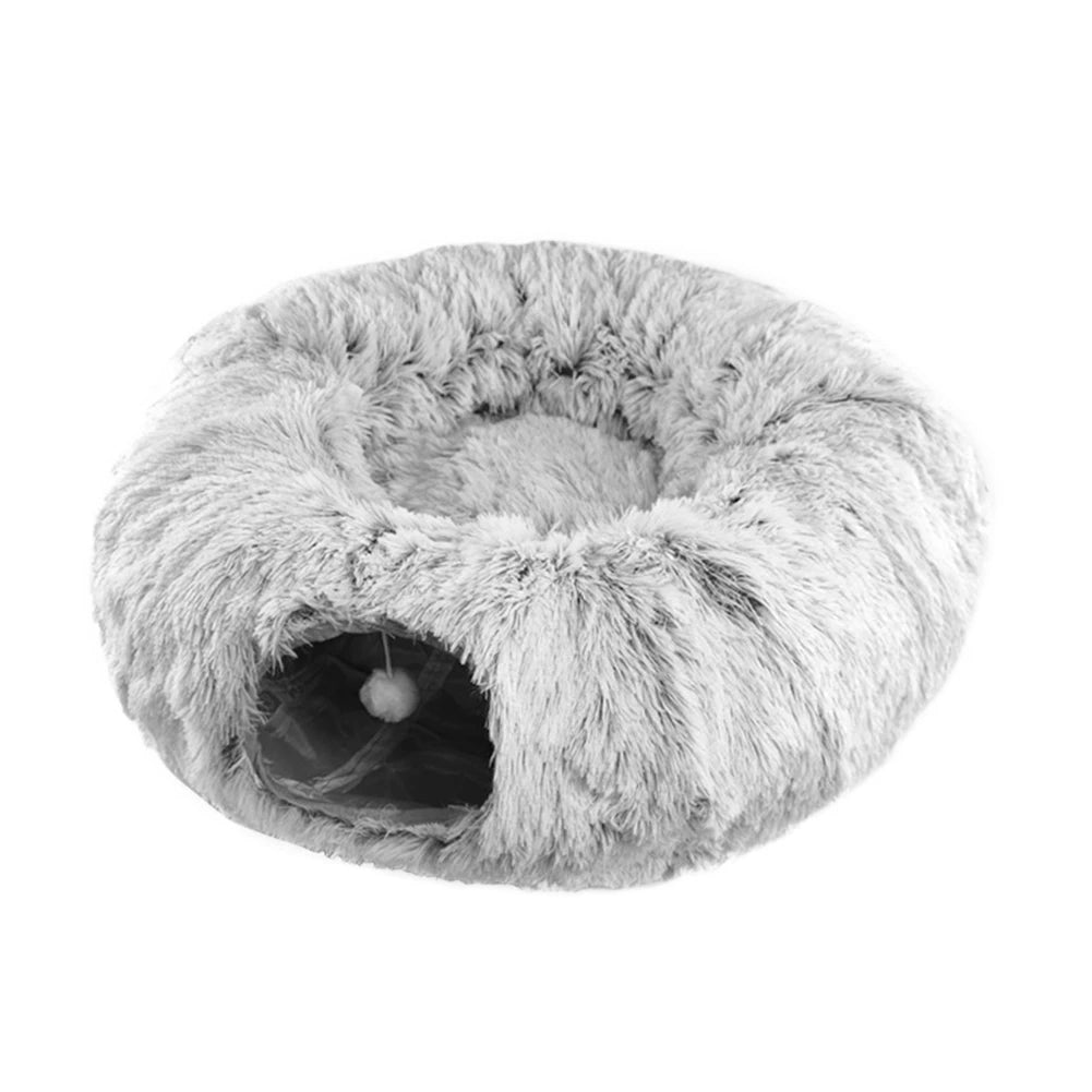 Cat Tunnel Bed with Mat Big Tube Playground Toy Soft Plush Material Full Shape Non-slip for Kitten Cat Puppy Playing 84cm/33.07"