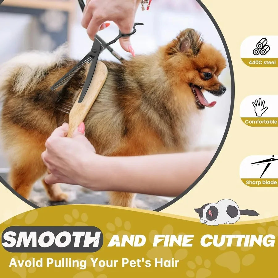 7 Curved Chunker Dog Scissors Ergonomic Pet Scissors Black Curved Dog Shears 440C Stainless Steel Grooming Shears Professional