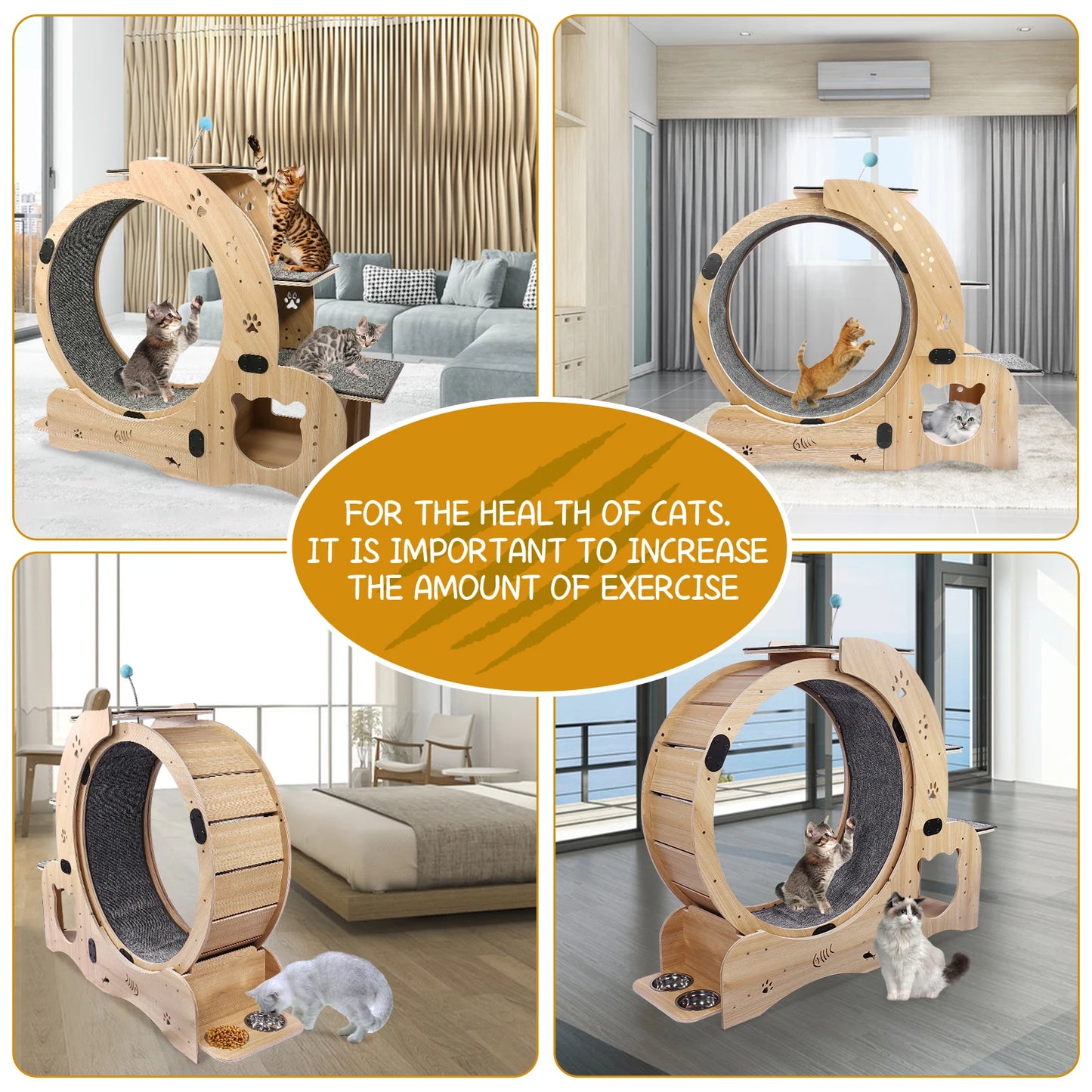 Cat Exercise Wheel, 4 In 1 Cat Treadmill With Climbing Ladders Shelf, House, Cat Bowls, Ultra Quiet Indoor Cats Daily Running