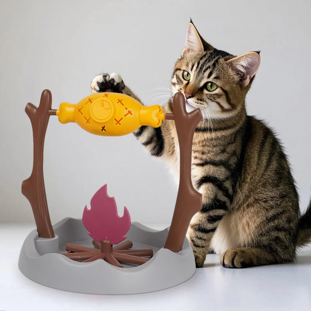 Cats Slow Feeding Snack Bowl 360° Rotating Grilled Fish Spinning Toy Roasted Chicken Leg Pet Toy for Cat Dog Pet
