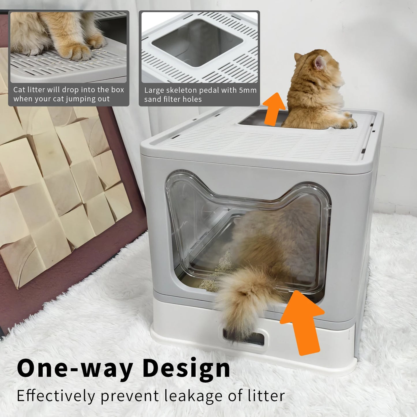 Stainless Steel Cat Litter Box with Lid Front Entry and Top Exit Toilet Box with Litter Scoop for Kittens,Easy Cleaning