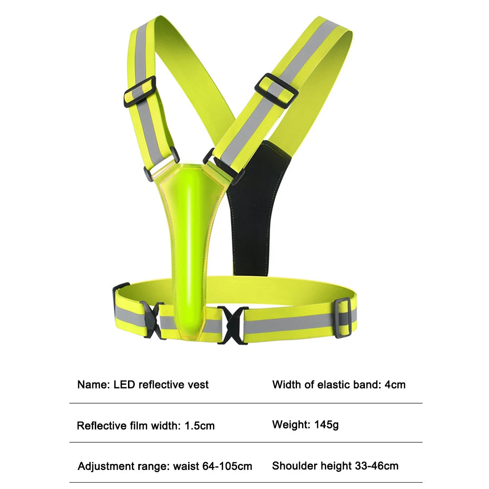 LED Running Vest USB Rechargeable Reflective Glowing Reflector Straps Adjustable Night Running Vest High Visibility Elastic Band