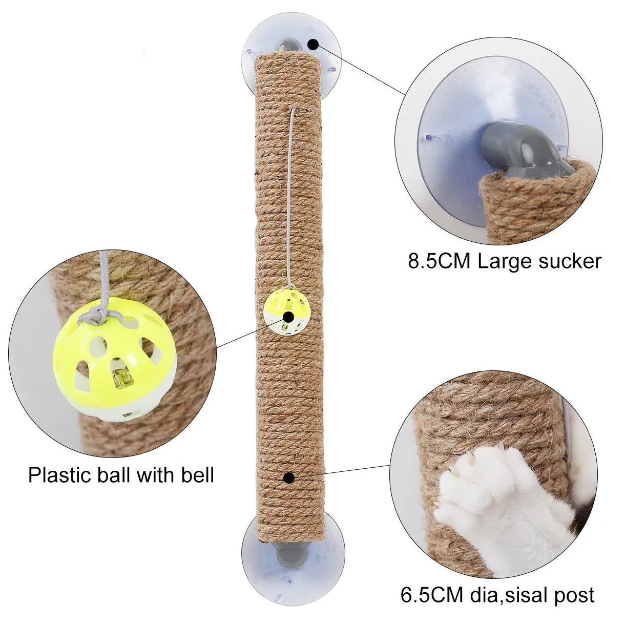 Pet Life 'Stick N' Claw' Sisal Rope and Toy Suction Cup Stick Shaped Cat Scratcher