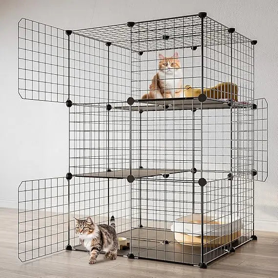 3-Tier Cat Cage Indoor Enclosure DIY Cat Playpen Catio Detachable Metal Wire Kennels 2Lx2Wx3H Crate Large Exercise Place Ideal f