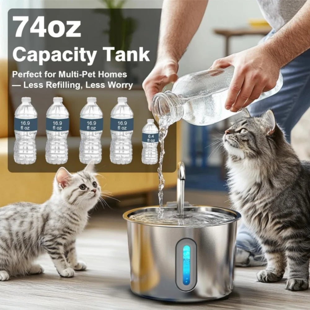 Cat Water Fountain, 75oz Stainless Steel Automatic Water Fountain with Filters Silent Pump for Cat Drinking, Pet Water Supplies