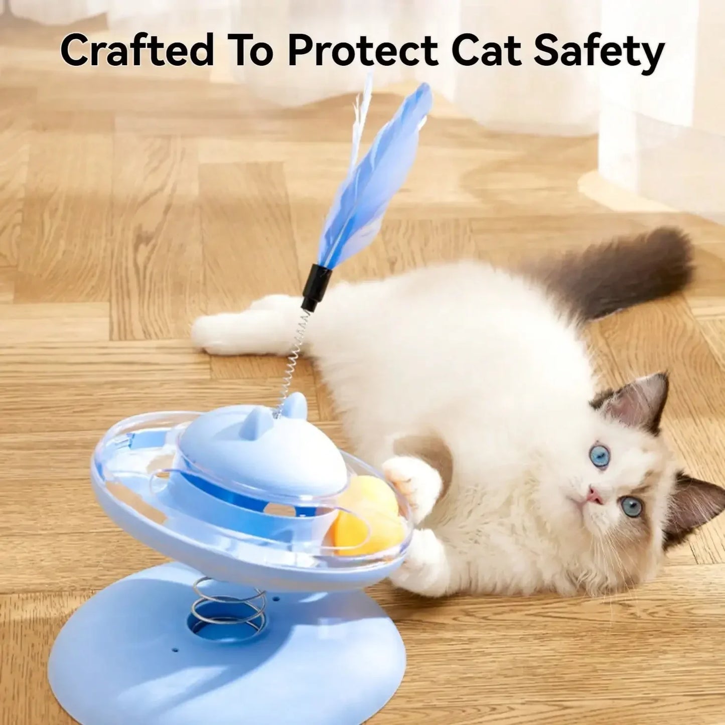 Indoor Cat Interactive Toy Feeder 360° Rotating Cat Teaser Stick Toy Weight Loss Kitten Fun Game Slow Food Dispenser