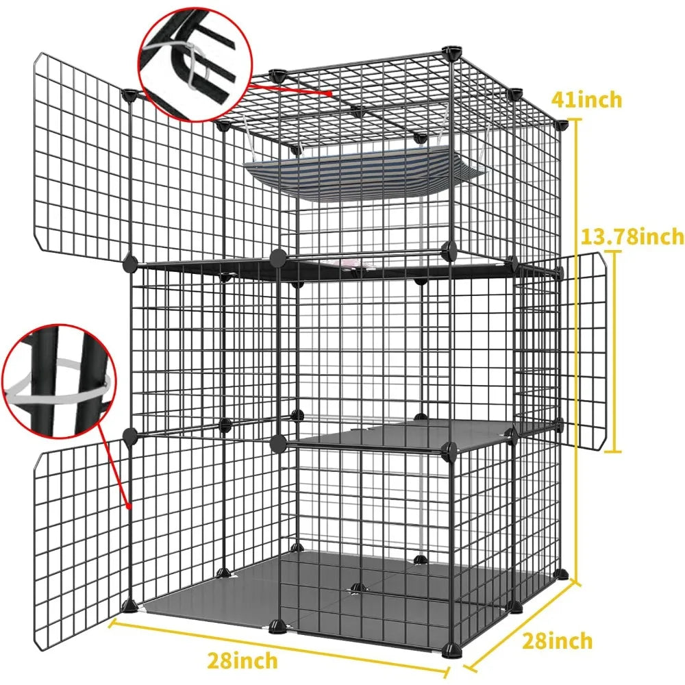 3-Tier Cat Cage Indoor Enclosure DIY Cat Playpen Catio Detachable Metal Wire Kennels 2Lx2Wx3H Crate Large Exercise Place Ideal f