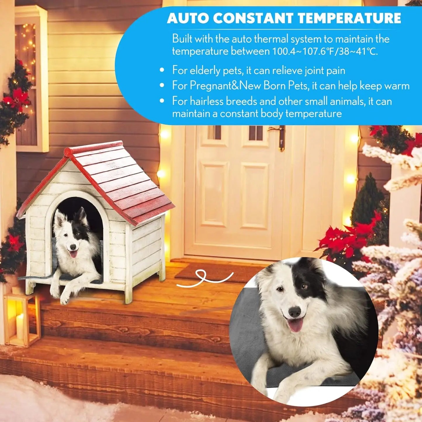 Outdoor Heated Pet Bed with Waterproof Cover, Auto Temperature Control Electric Blanket for Dogs Cats