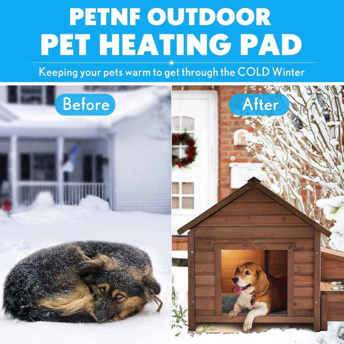 Outdoor Heated Pet Bed with Waterproof Cover, Auto Temperature Control Electric Blanket for Dogs Cats