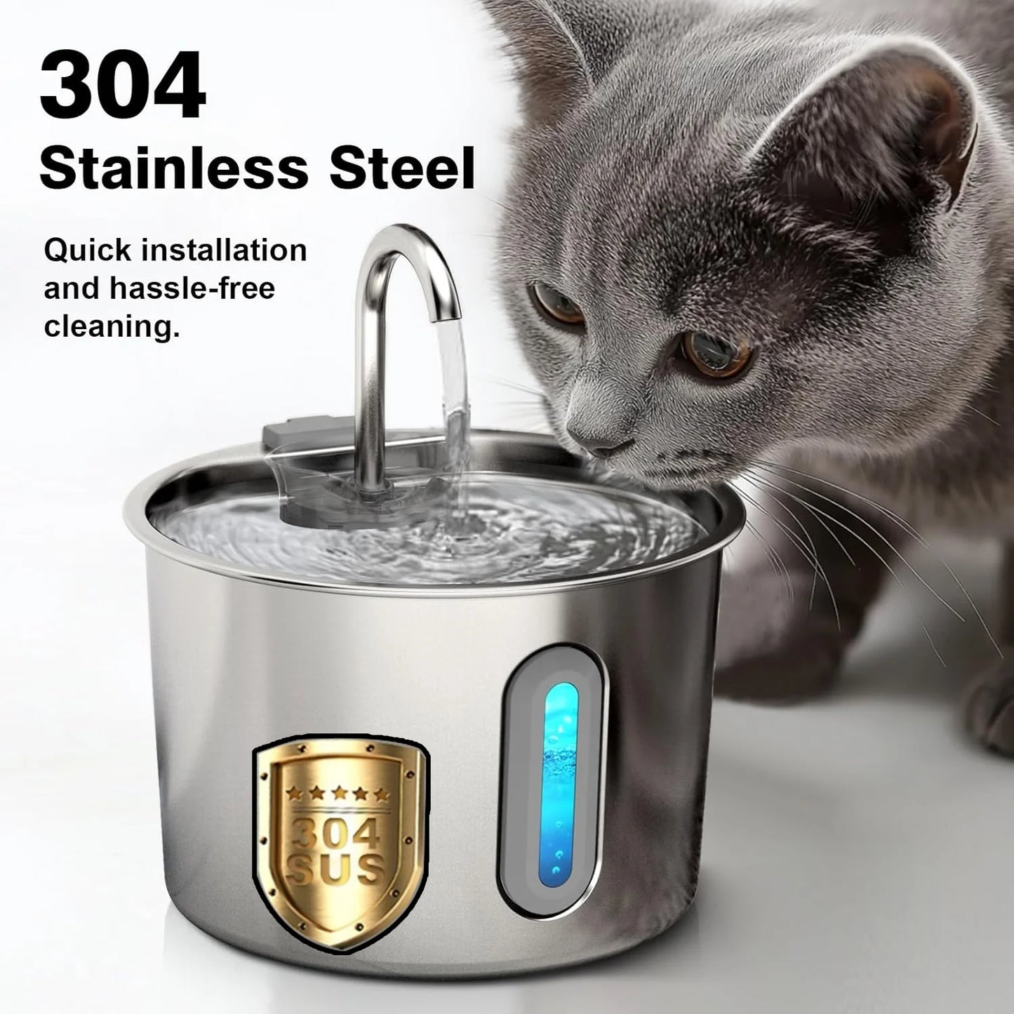 Cat Water Fountain, 75oz Stainless Steel Automatic Water Fountain with Filters Silent Pump for Cat Drinking, Pet Water Supplies