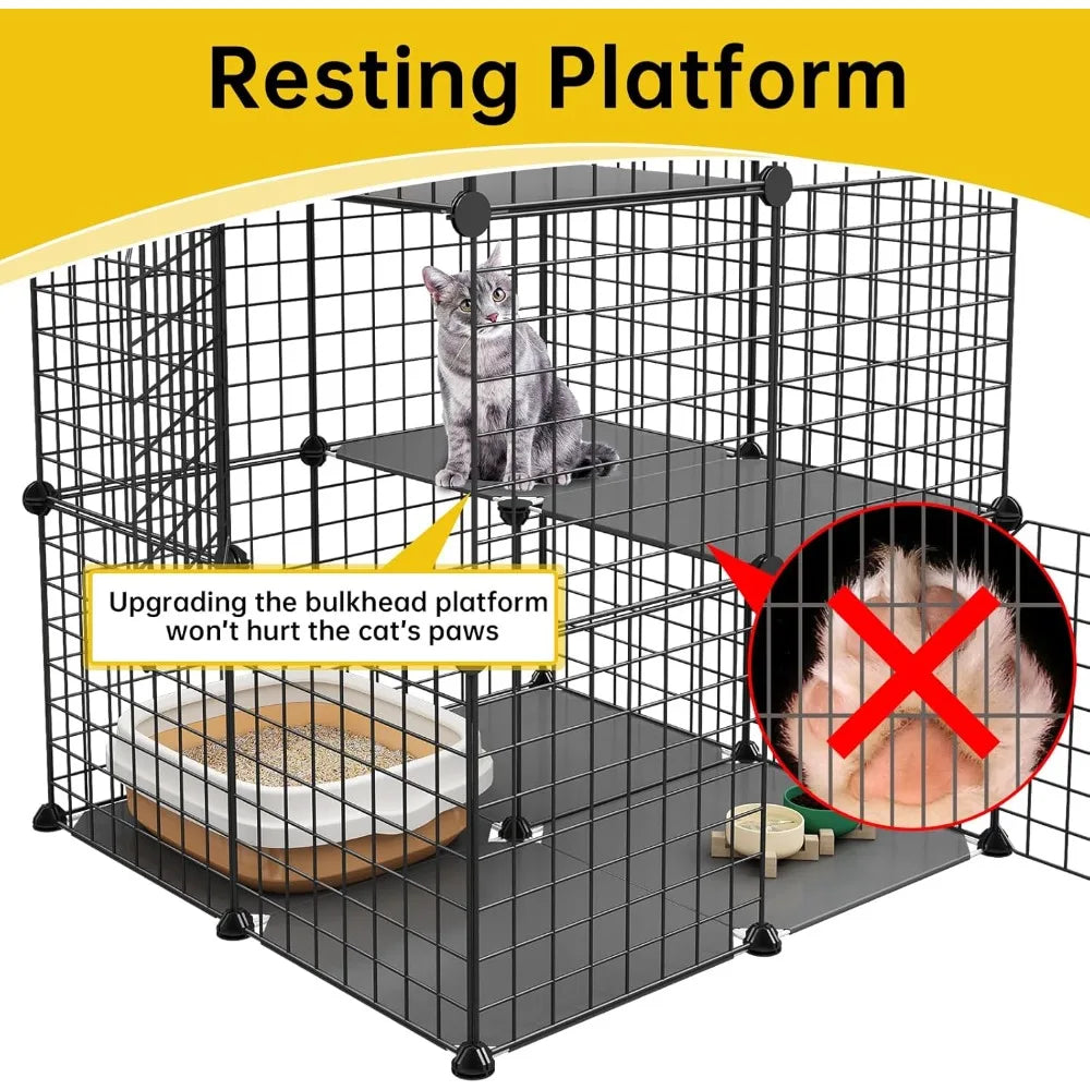3-Tier Cat Cage Indoor Enclosure DIY Cat Playpen Catio Detachable Metal Wire Kennels 2Lx2Wx3H Crate Large Exercise Place Ideal f