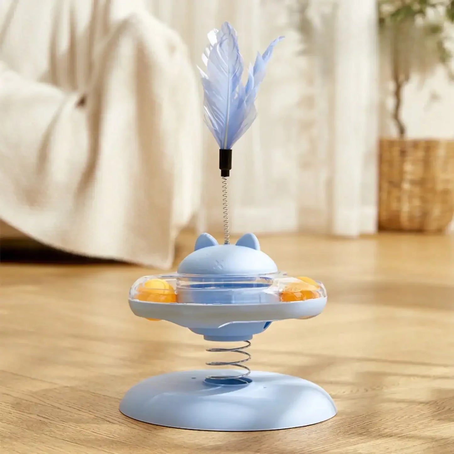 Indoor Cat Interactive Toy Feeder 360° Rotating Cat Teaser Stick Toy Weight Loss Kitten Fun Game Slow Food Dispenser