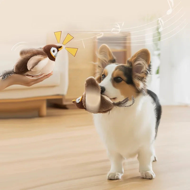 Bird-Shaped Cat Toy Interactive Toys Dog Rechargeable Chirping Flapping Bird Catnip Touch Activated Squeak Plush Toy Pet