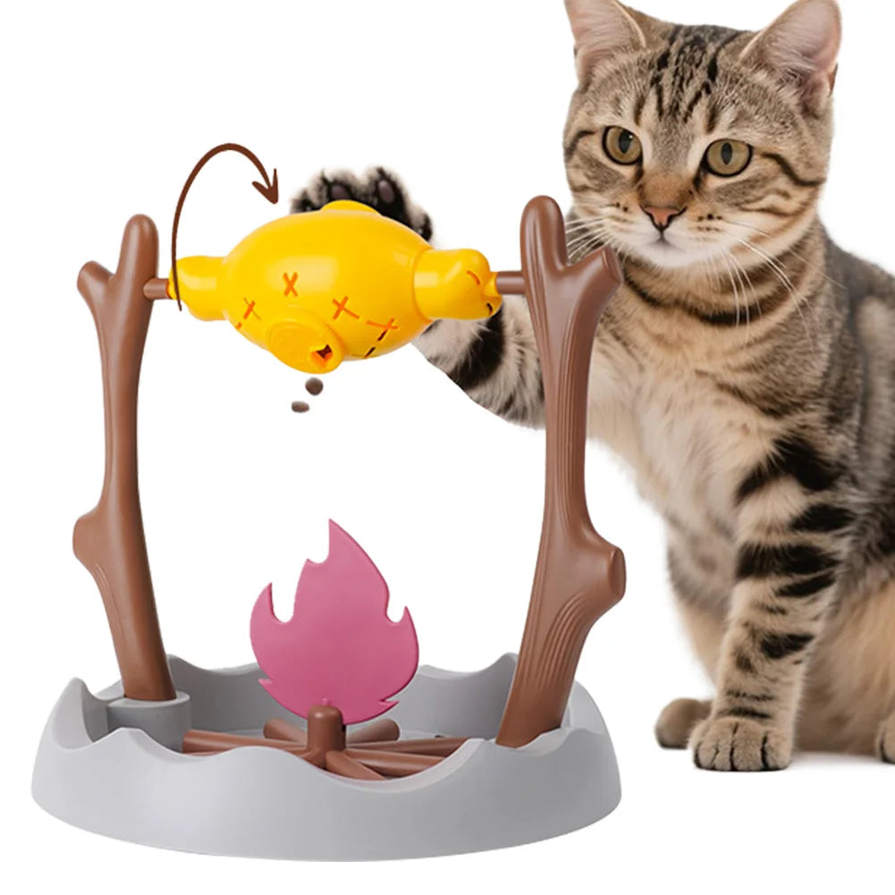 Cats Slow Feeding Snack Bowl 360° Rotating Grilled Fish Spinning Toy Roasted Chicken Leg Pet Toy for Cat Dog Pet