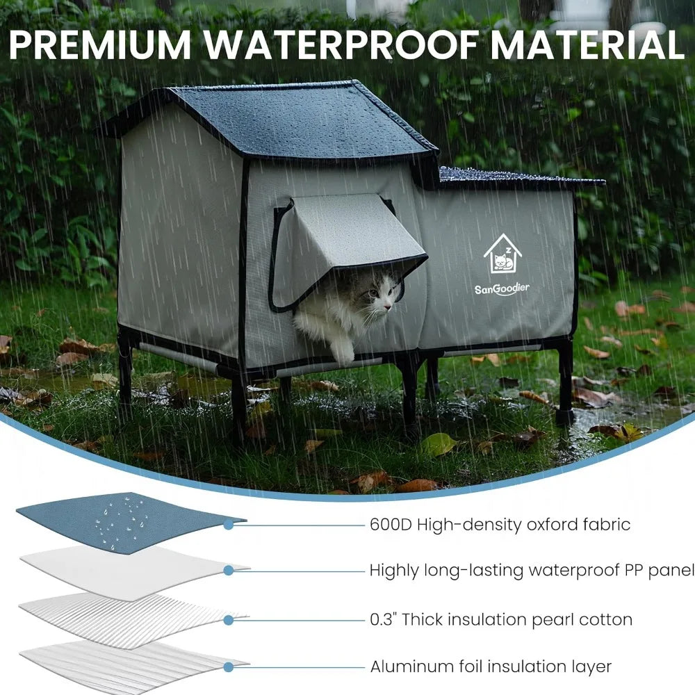 Outdoor Cat House Weatherproof, Summer Cooling Outside Cat Houses with Freezing Bottle, Foldable Cats Shelter, Large Cave Bed fo