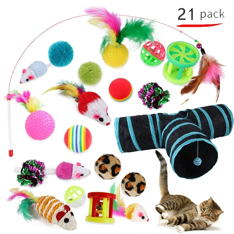 DualPet Kitten Toys Variety Cat Toy Combination Set Cat Toy Funny Cat Stick Sisal Mouse Bell Ball Cat Supplies 20 Piece Set Bugs