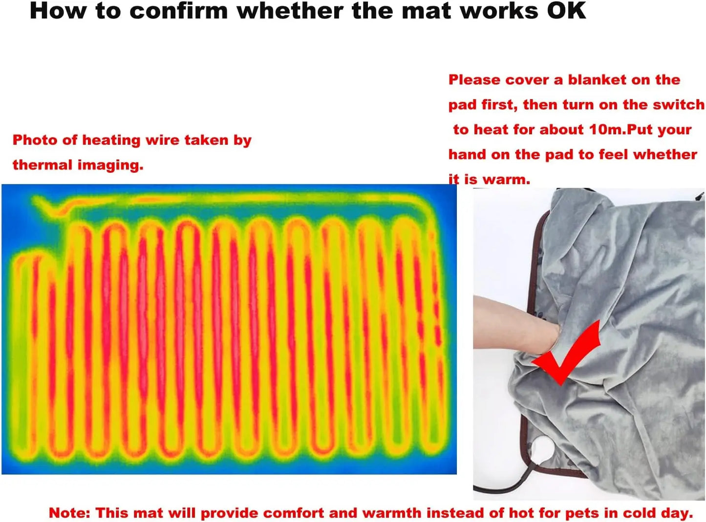 Large Waterproof Pet Heating Mat for Dogs and Cats - Adjustable Temperature, Easy to Clean