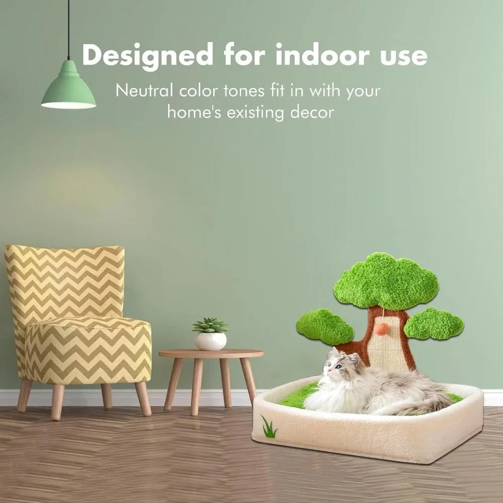 Cat Scratching Post with Bed with Scratch Pad and Fluffy Ball, Small Cat Tree with Removable Washable Cushioned Pillow,