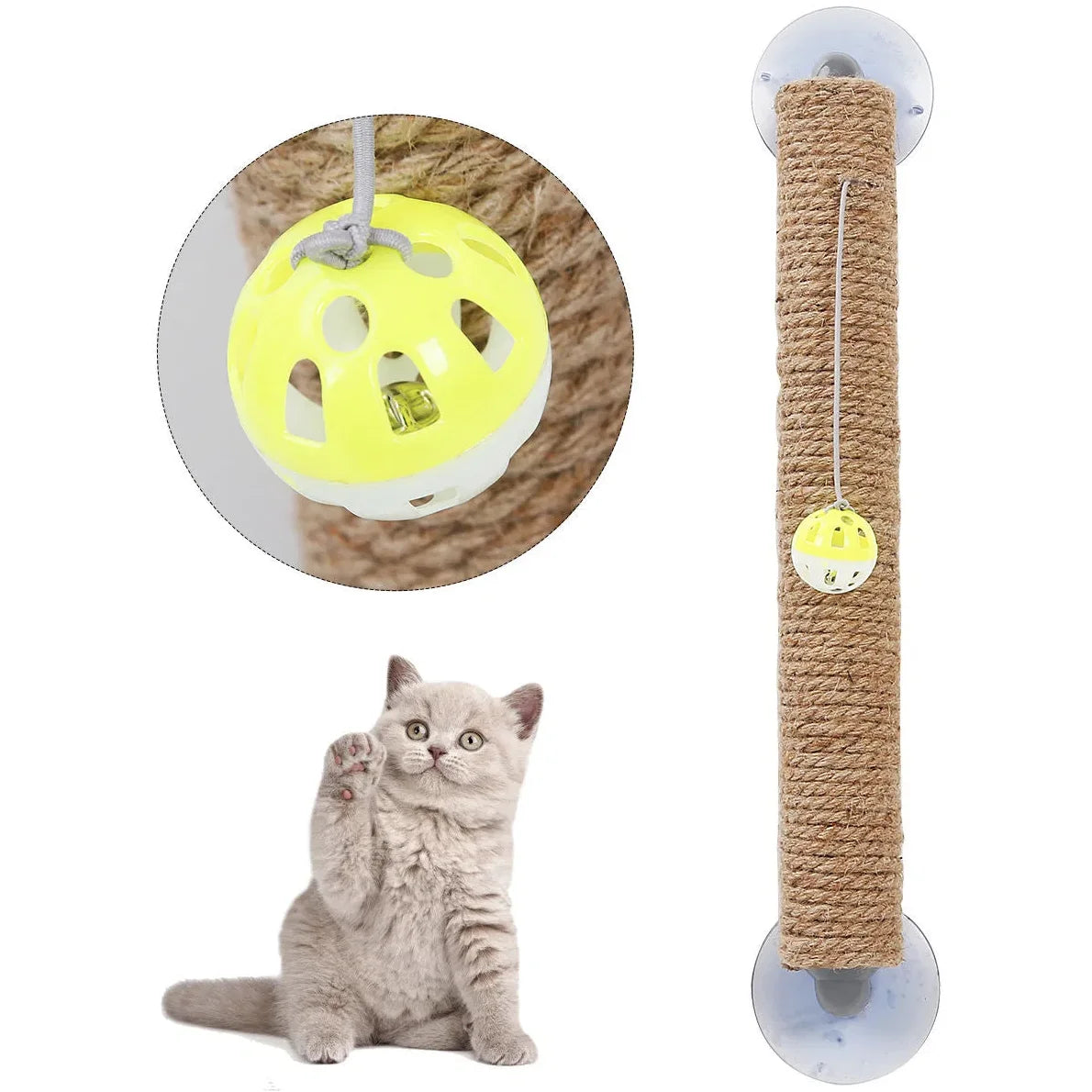 Pet Life 'Stick N' Claw' Sisal Rope and Toy Suction Cup Stick Shaped Cat Scratcher