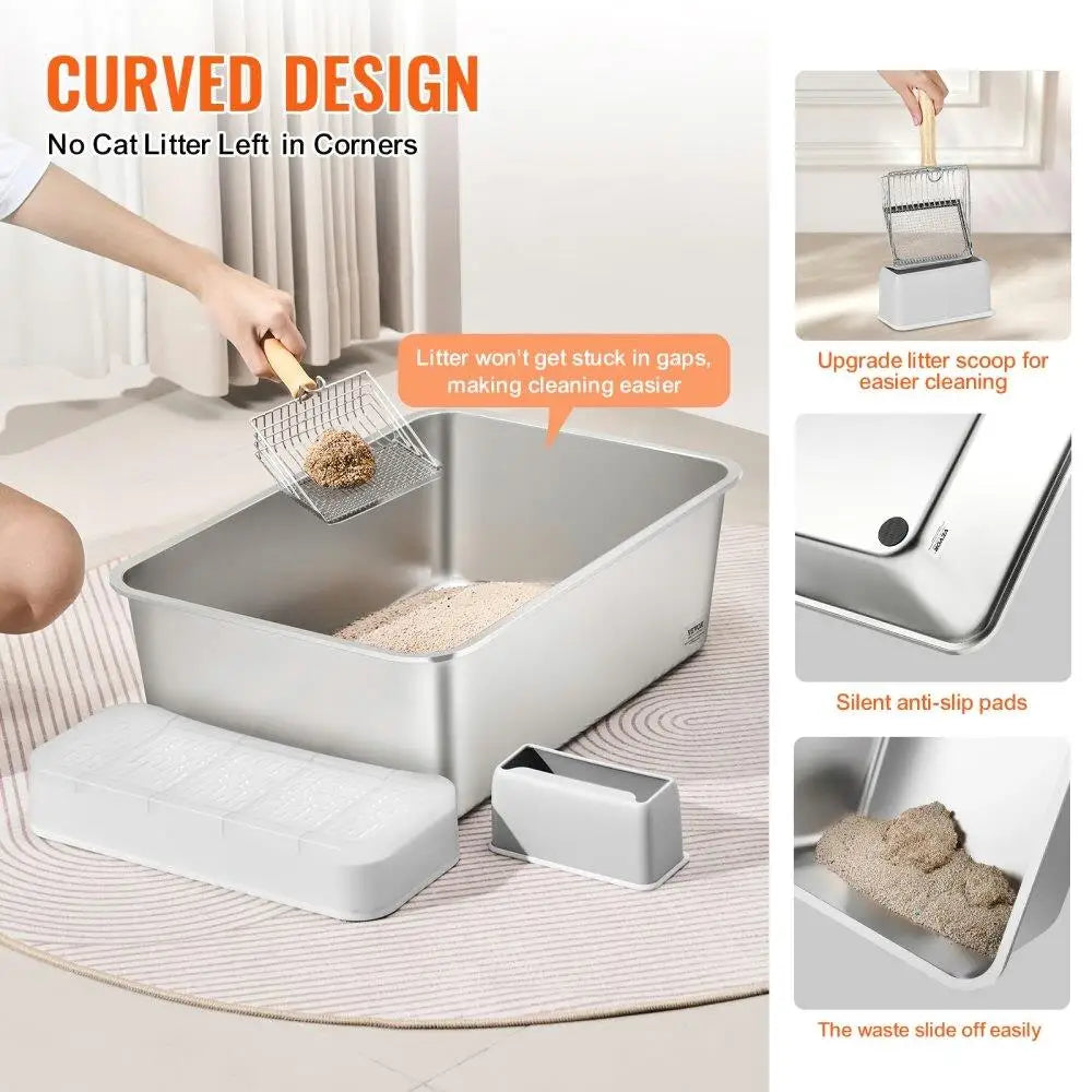 8 in Deep Cat Litter Box Odor-Free Litter Box with Filtering Foot Board