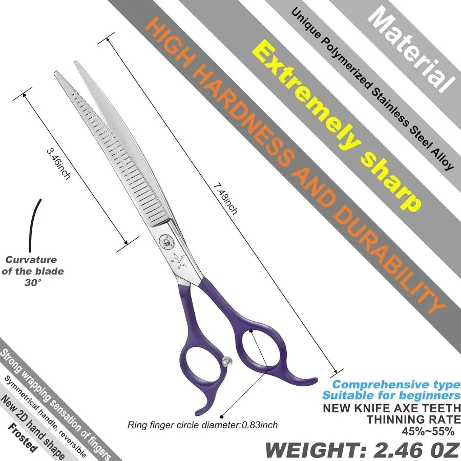 Highend Professional Dog Grooming Curved Thinning Scissors Teeth Blending Shears Pet Texturizing Thinner Blender Shears 7 Inch