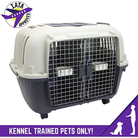 Durable Plastic Airline Approved Pet Kennel, Double Wire Door