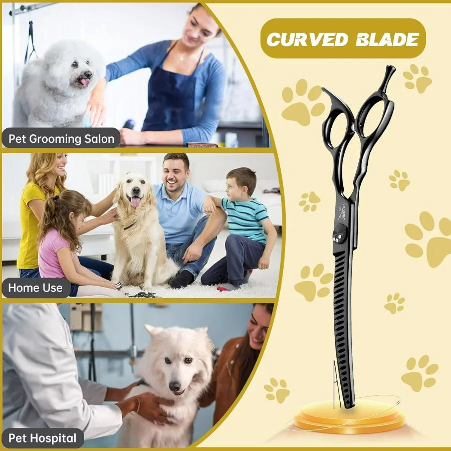 7 Curved Chunker Dog Scissors Ergonomic Pet Scissors Black Curved Dog Shears 440C Stainless Steel Grooming Shears Professional