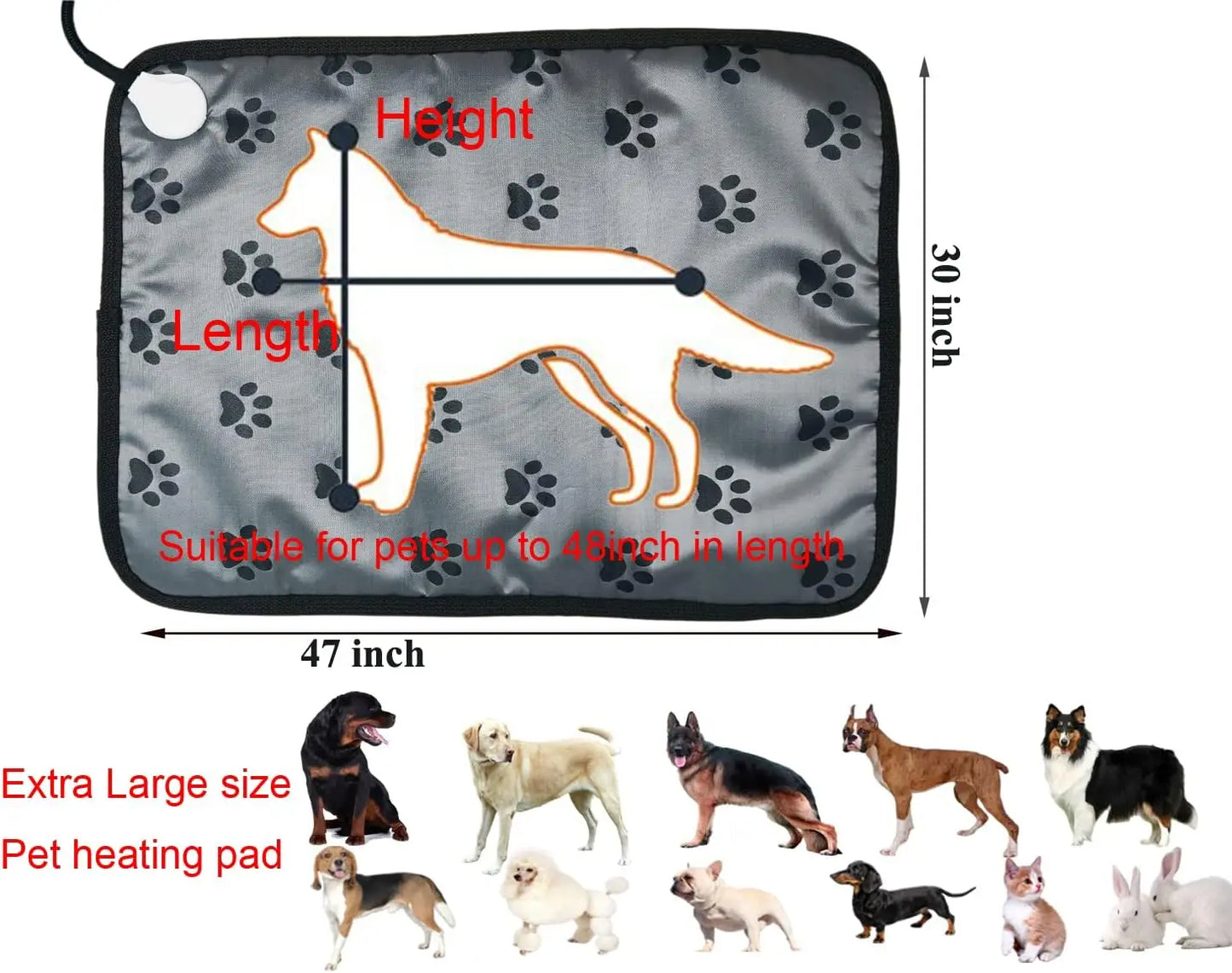 Large Waterproof Pet Heating Mat for Dogs and Cats - Adjustable Temperature, Easy to Clean