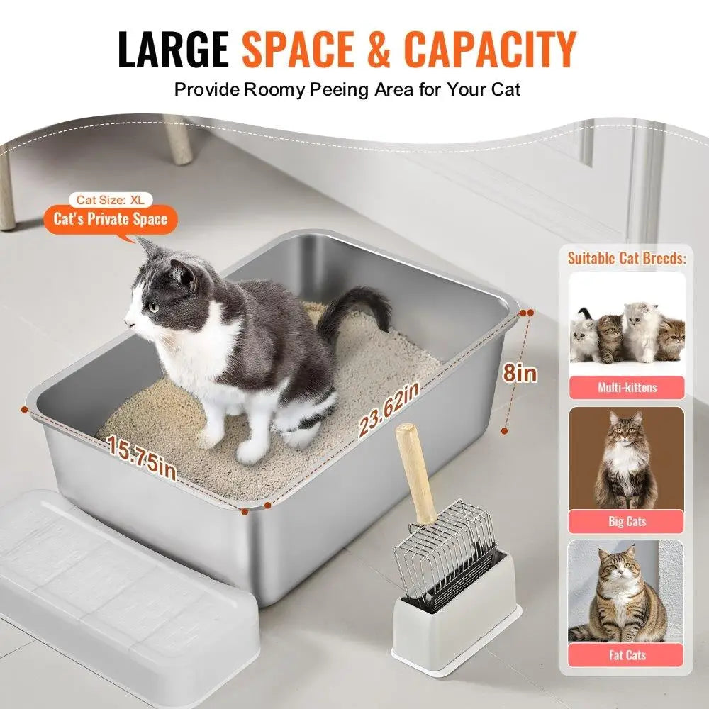 8 in Deep Cat Litter Box Odor-Free Litter Box with Filtering Foot Board