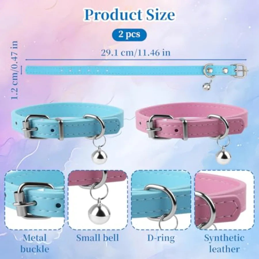 2Pack XXS Teacup Dog Cat Collars Soft Faux Leather Adjustable Puppy Collars with Be 1 2 Width Sky Blue Pink for XS Small Dogs K