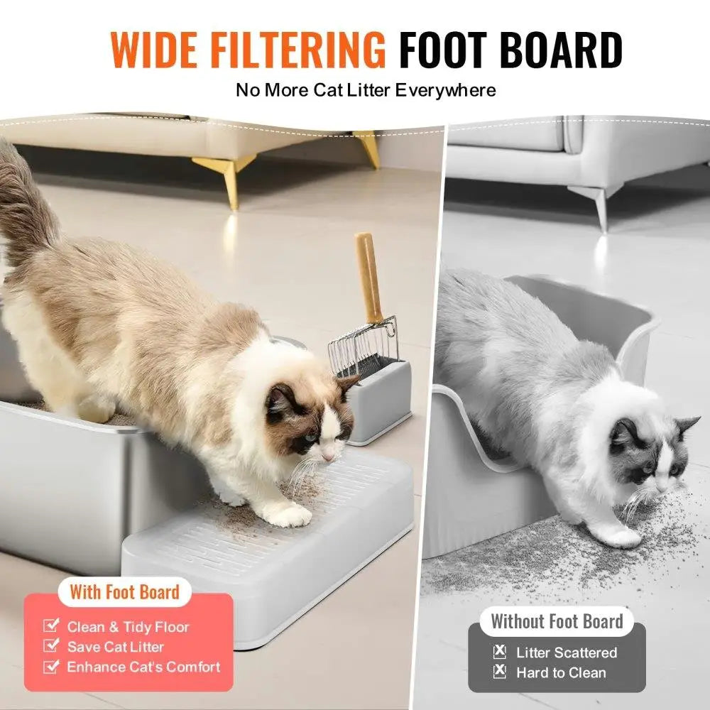 8 in Deep Cat Litter Box Odor-Free Litter Box with Filtering Foot Board