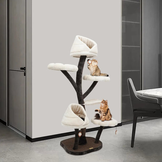 Large 65" Cat Tree Multi-Level Tower, Big Cat Climbing Frame w/Condo Cave, Scratching Posts & Perches, Plush Carpet, Customized