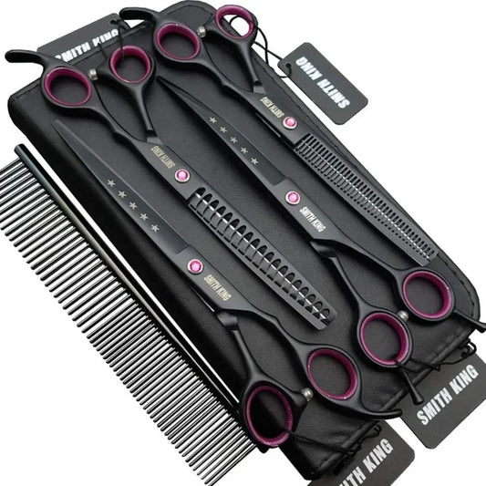 7.0 inches Professional Dog Grooming Scissors Set Straight thinning Curved chunkers 4pcs in 1 Set with Comb