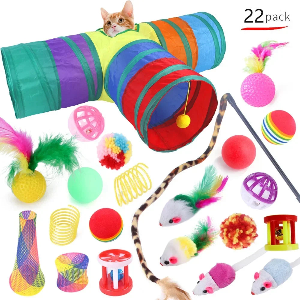 DualPet Kitten Toys Variety Cat Toy Combination Set Cat Toy Funny Cat Stick Sisal Mouse Bell Ball Cat Supplies 20 Piece Set Bugs