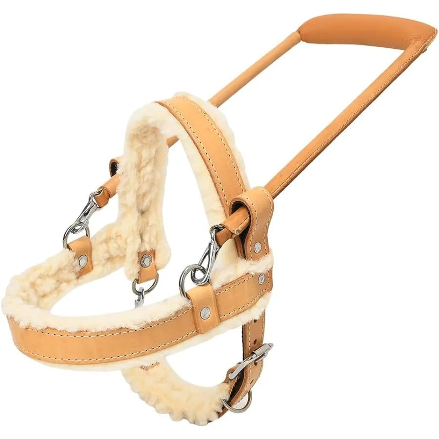 Thick Fleece and Padded Genuine Leather Guide Dog Harness with Reinforced Handle for Enhanced Comfort and Durability in Daily W