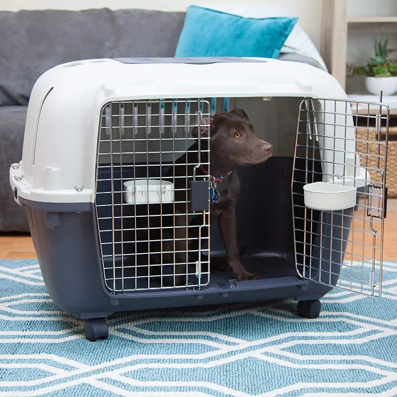 Durable Plastic Airline Approved Pet Kennel, Double Wire Door