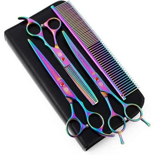 Purple Dragon 7.0 inch Rhinestone Decoration 3PCS Pet Grooming Scissors Dog Hair Cutting Thinning Shears Set