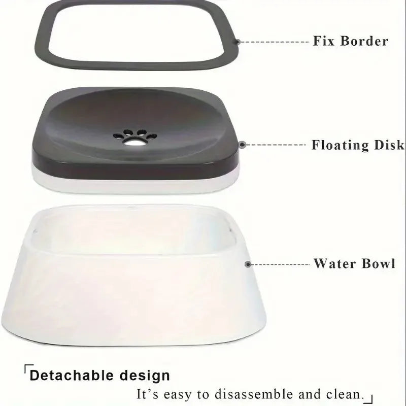 Spill-Proof Plastic Pet Water Bowl with Non-Slip Base & Floating Filter, Clear Design, No Batteries Needed, for Dogs, Travel, Pe