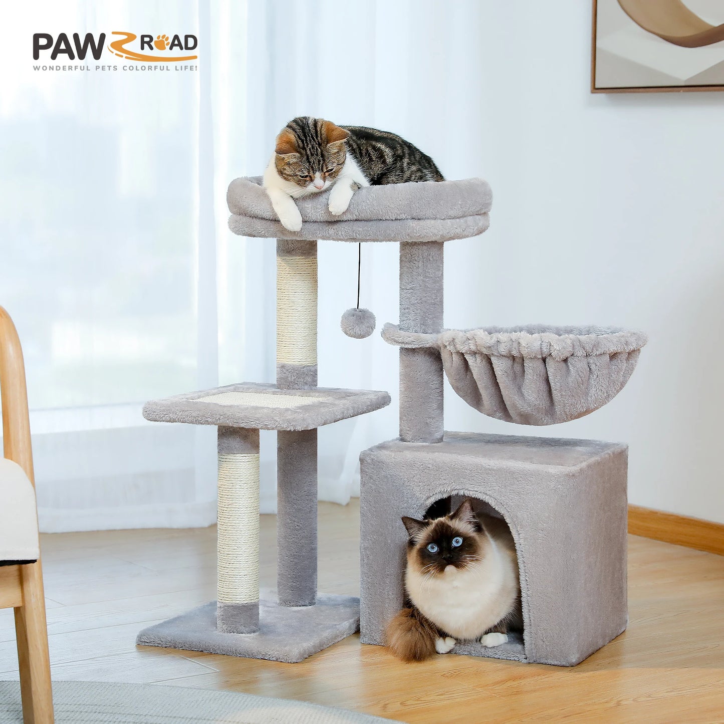 Cat tree Cat Tower for Indoor Cats 2 Styles Cat Activity Tree with Cat Scratching Posts Big Hammock and Removable Top Perch Grey