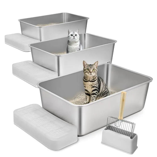 8 in Deep Cat Litter Box Odor-Free Litter Box with Filtering Foot Board