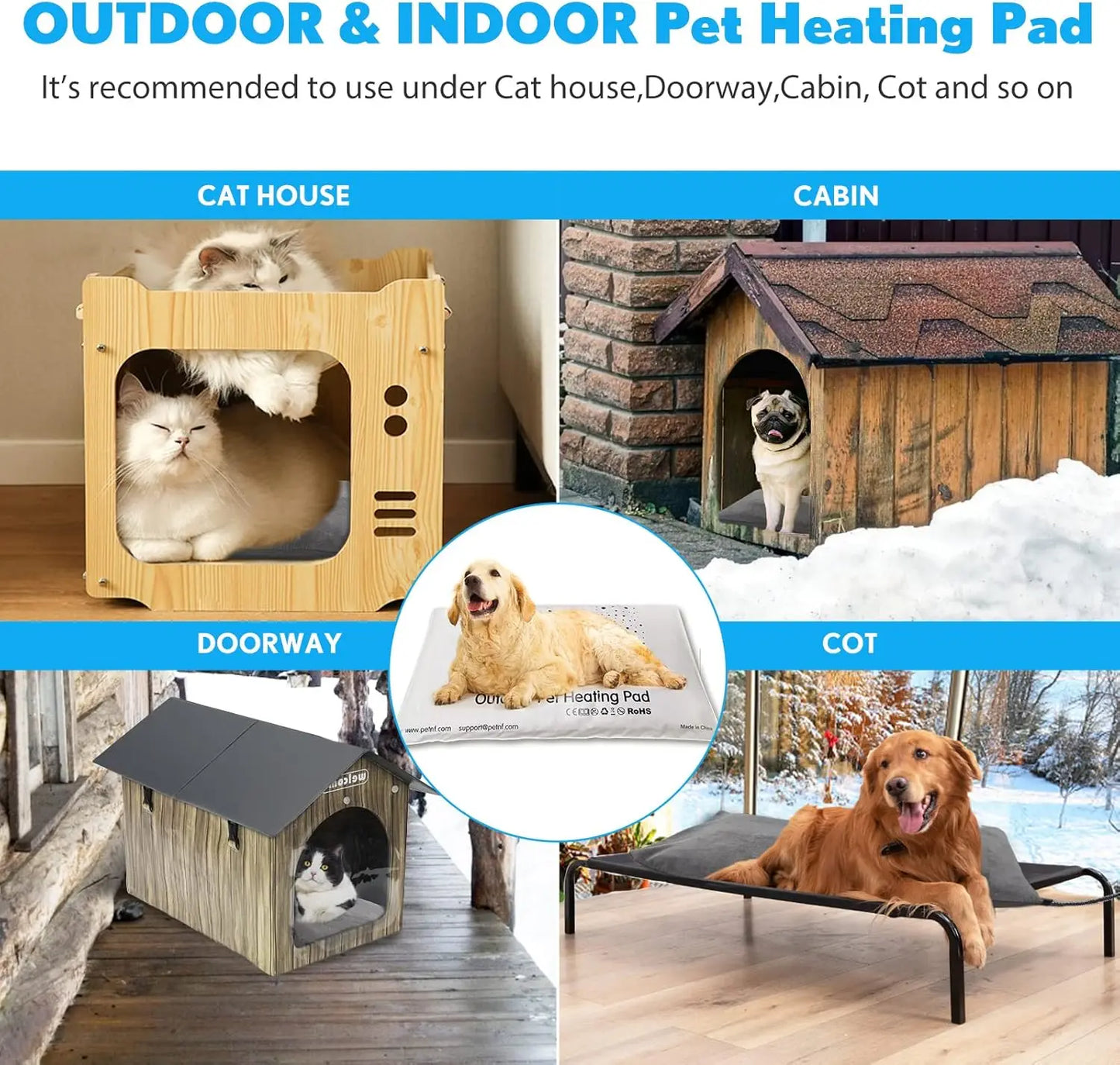 Outdoor Heated Pet Bed with Waterproof Cover, Auto Temperature Control Electric Blanket for Dogs Cats
