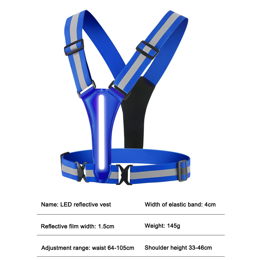 LED Running Vest USB Rechargeable Reflective Glowing Reflector Straps Adjustable Night Running Vest High Visibility Elastic Band