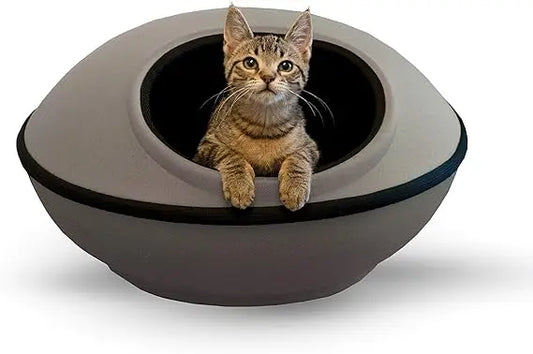 K&H Pet Products Heated Cat Bed for Large Cats, Thermo-Kitty Mod Dream Pod Heated Cat Cave Tent House Bed for Indoor, Warming, W
