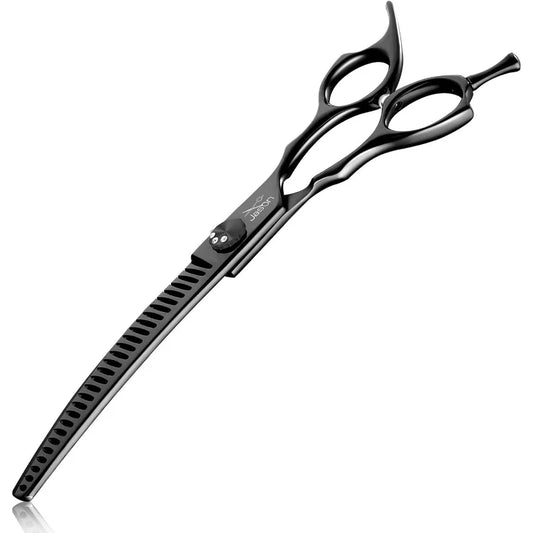 7 Curved Chunker Dog Scissors Ergonomic Pet Scissors Black Curved Dog Shears 440C Stainless Steel Grooming Shears Professional