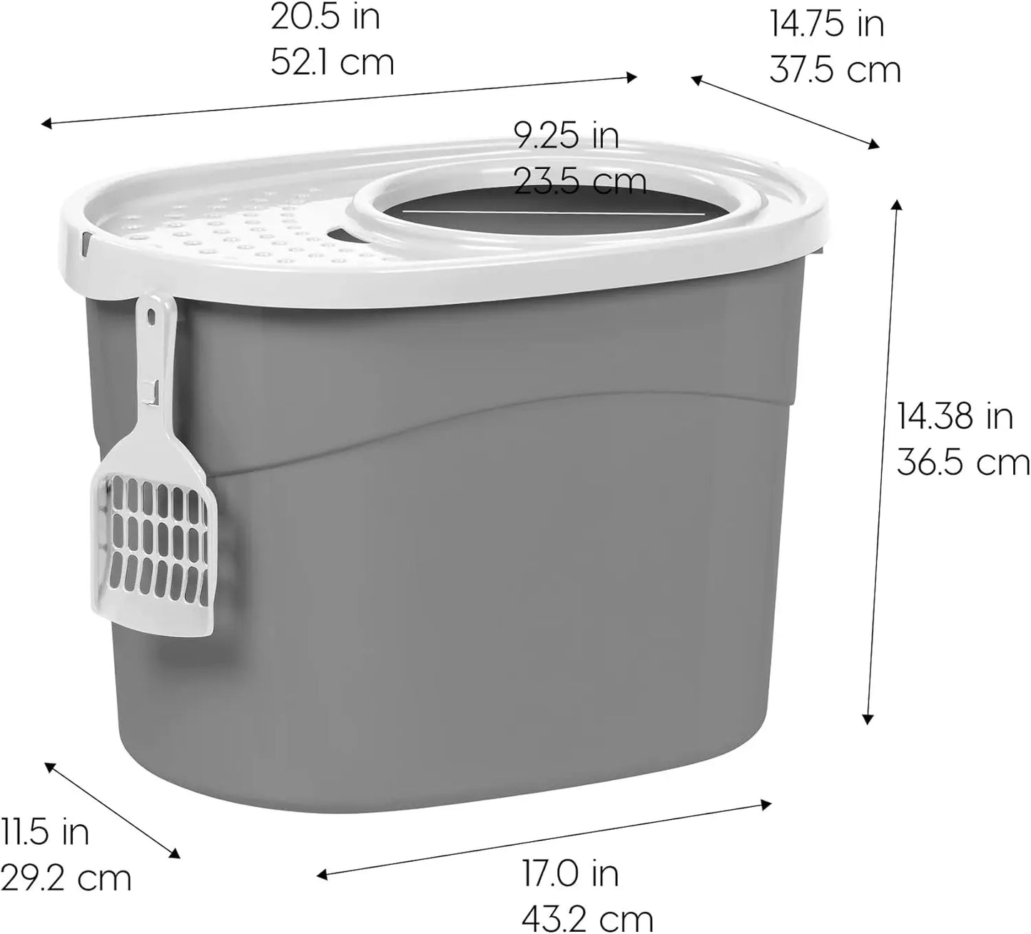 Top Entry Cat Litter Box, Large Enclosed with Litter Catching Lid and Scoop, Dog Proof, Cat Litter Box, Gray/White
