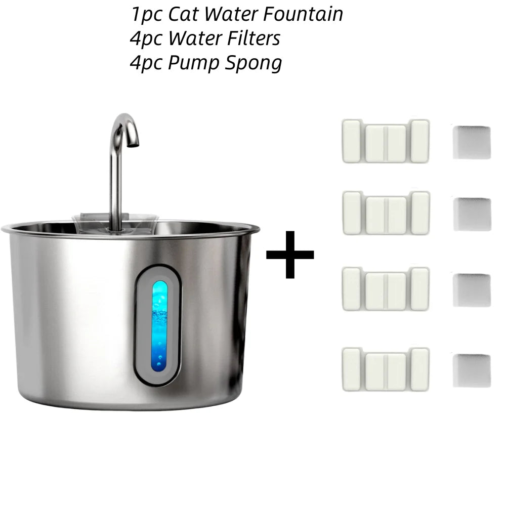 Cat Water Fountain, 75oz Stainless Steel Automatic Water Fountain with Filters Silent Pump for Cat Drinking, Pet Water Supplies