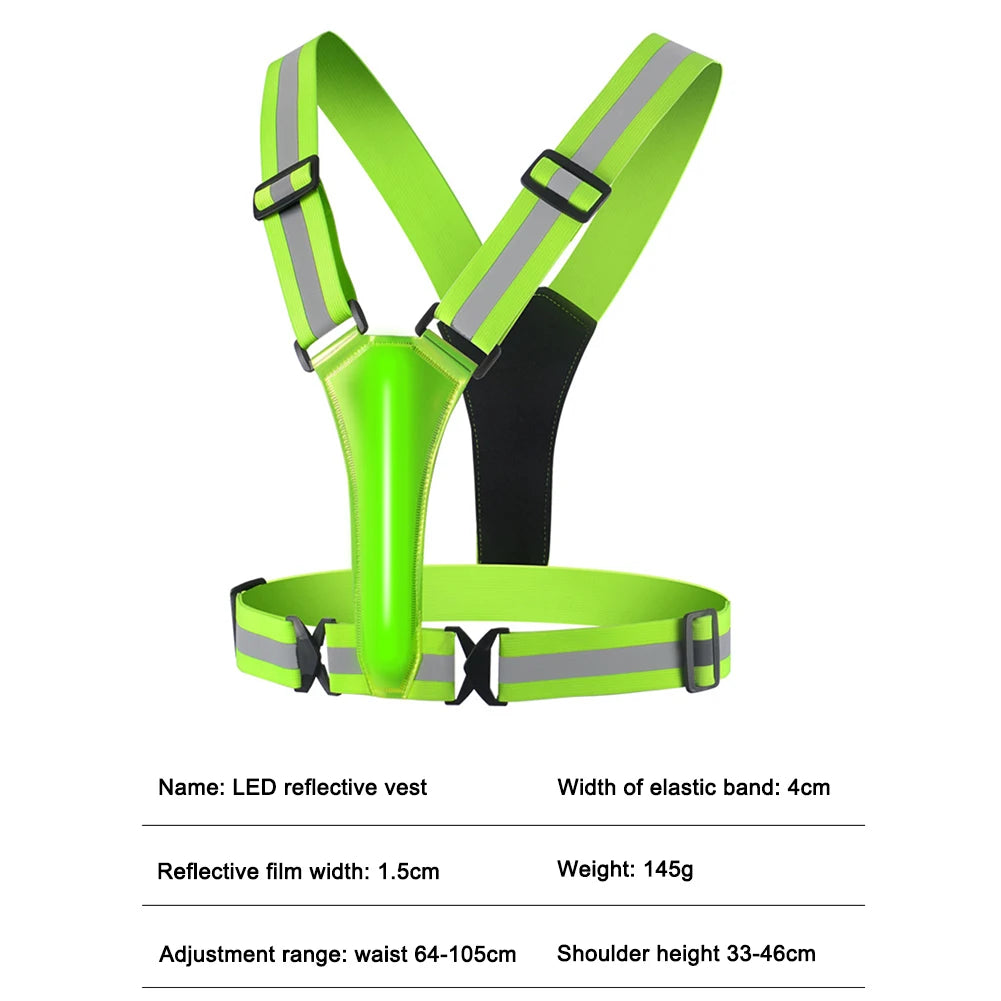 LED Running Vest USB Rechargeable Reflective Glowing Reflector Straps Adjustable Night Running Vest High Visibility Elastic Band