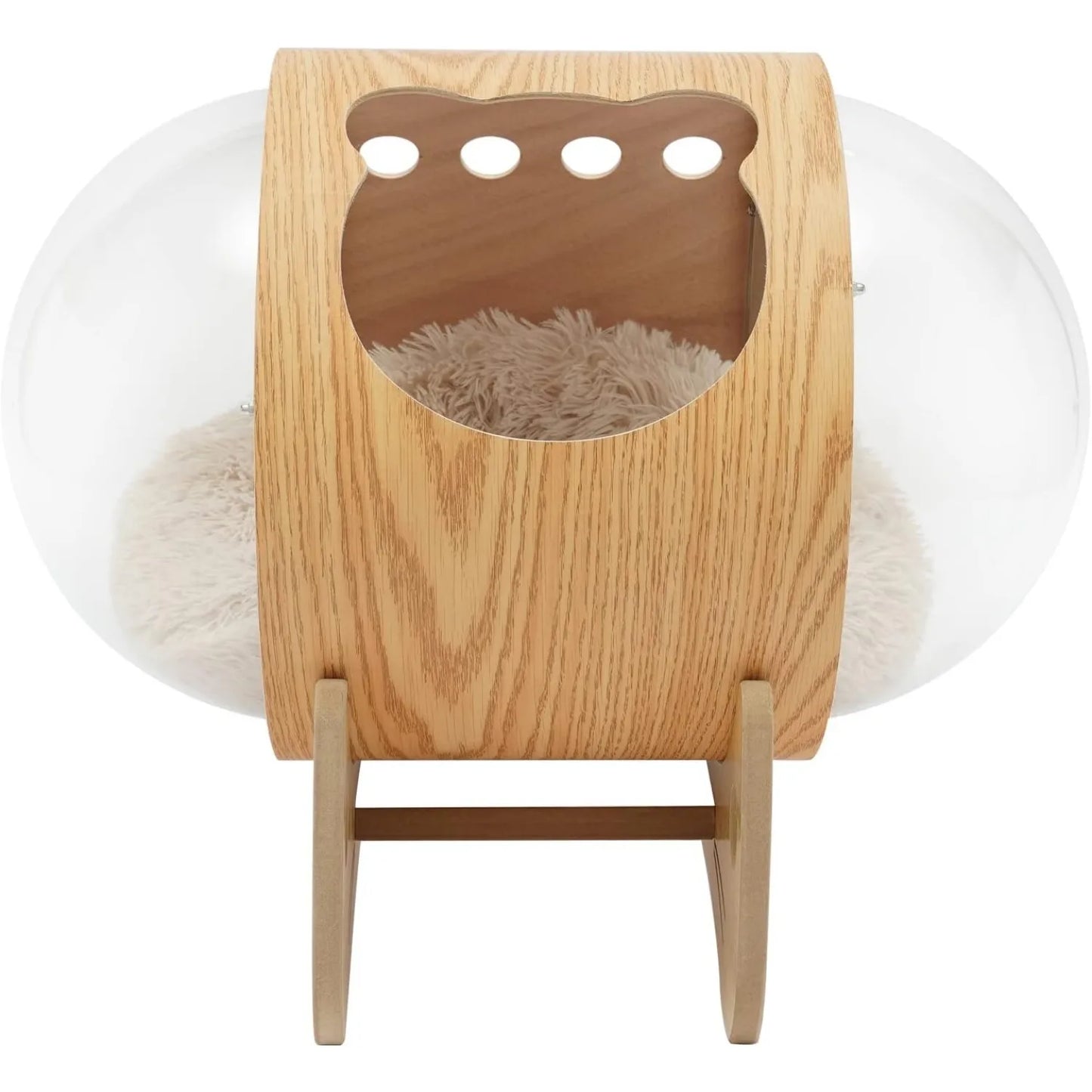 Luxury Cat Pod Bed, Wooden Frame with Clear Acrylic Dome & 3.9" Thick Cushion, Supports 18.7lb Pets (Ventilation Holes)
