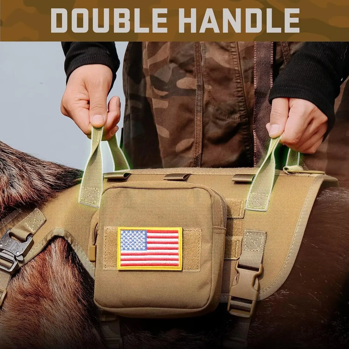 Tactical Dog Harness Set with Bungee Leash, Adjustable for Medium to Large Dogs, No Pull Control, Khaki Color